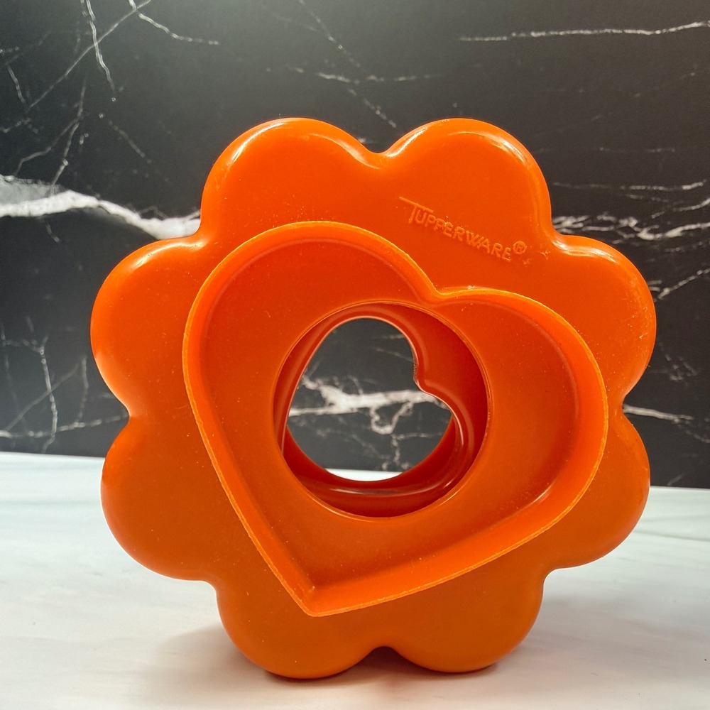Vintage Nesting Tupperware Orange Cookie Cutter Set 5pc Heart Star Flower